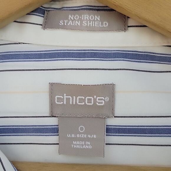Chico's No Iron Stain Shield Striped White Button Down Tunic Size Small - Picture 6 of 8